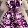 Summer Vintage Designer Print Blue White Porcelain Runway Dress Women Fashion Sleeveless Tank Midi Party Dresses