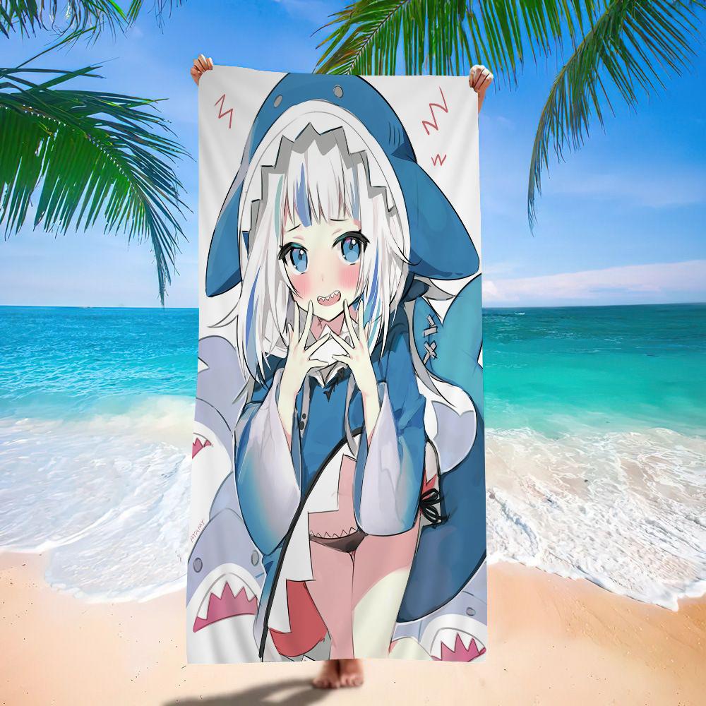 

Gawr Gura Kawaii Beach Towel Cartoon Cute Summer Kids Large Bath Pool Beach Towel Microfiber Absorbent for Swimming Travel W30*H60(CM)