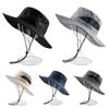 Wide Brim Portable Big Visors Rope Foldable Bucket Hat Breathable Men Fisherman Hat  Outdoor