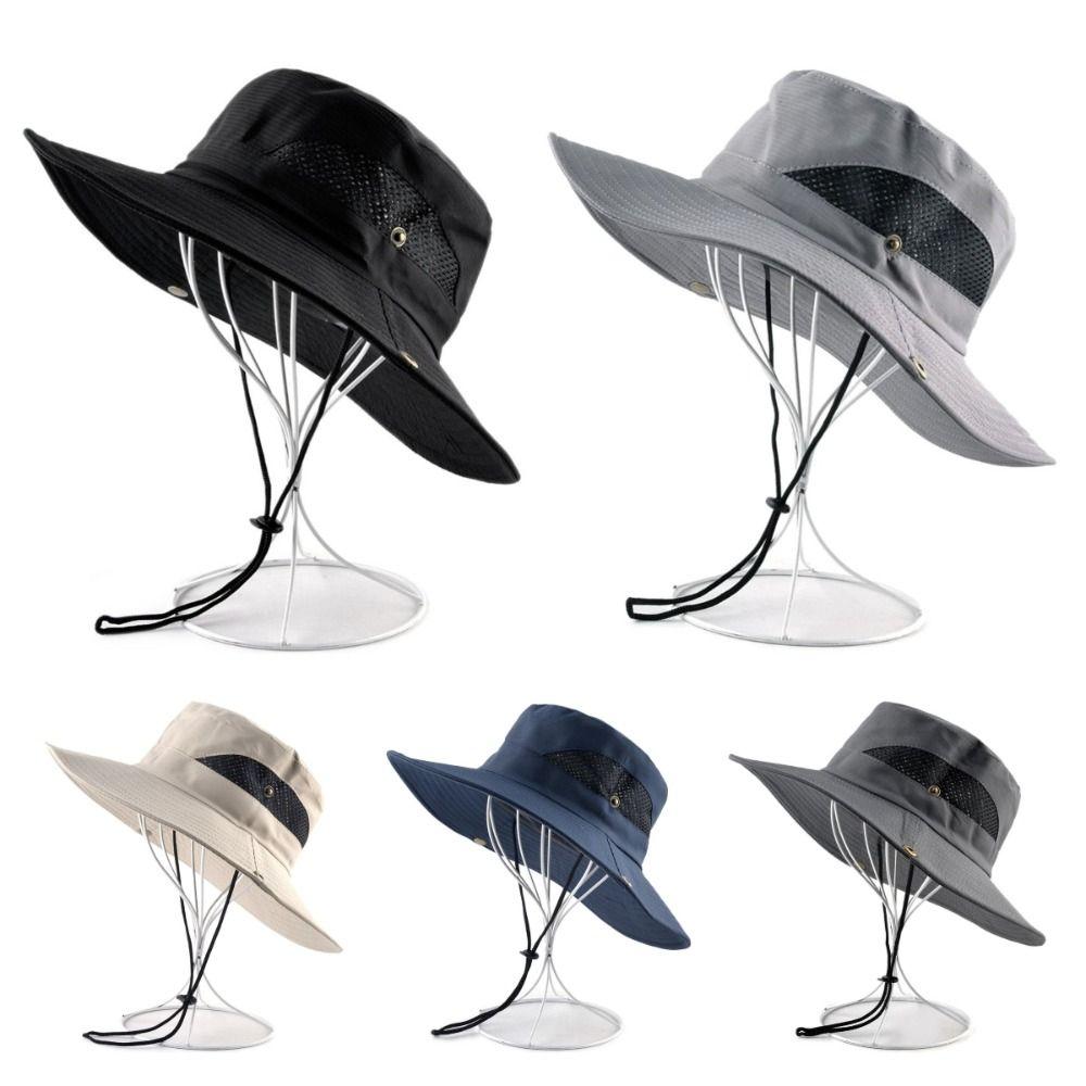 Wide Brim Portable Big Visors Rope Foldable Bucket Hat Breathable Men Fisherman Hat  Outdoor