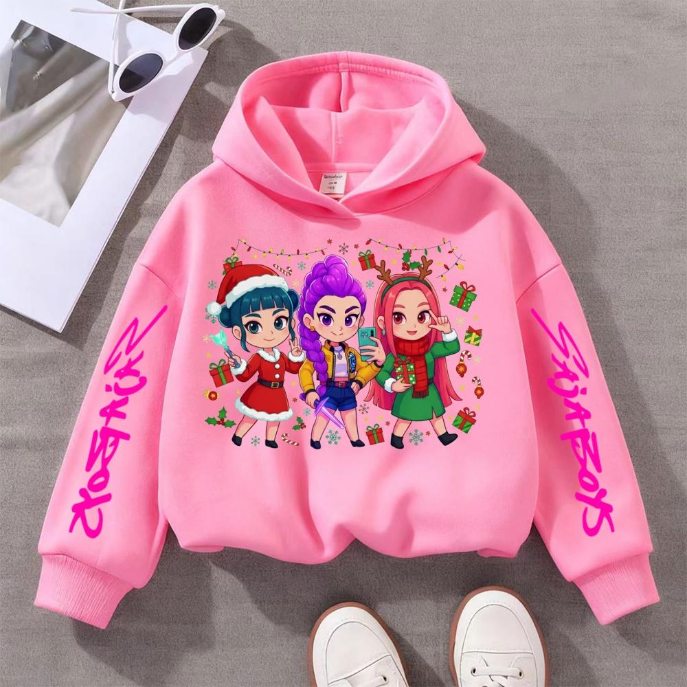 KPop Demon Hunter Christmas Cartoon Girls Boy Hooded Sweatshirt Warm Children's Fashion Casual Tops Casual Girls Clothing Gift