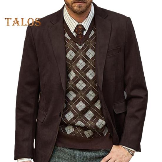Casual Suit Coat Lapel Long Sleeve Two-Button Regular Fit Suit Jacket with Flap Pockets Short Plush Business Outerwear