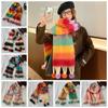 Hairball Rainbow Striped Scarf Tassel Mohair Long Shawl Elegant Winter Cashmere Scarves  Women/Men