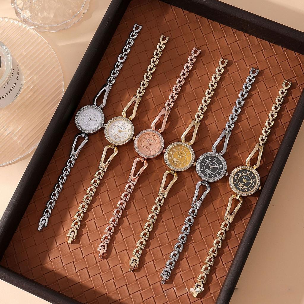 Women Watches Quartz Dial Bracelet Rhinestone Chain Ladies Clock