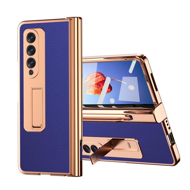 Full Coverage Leather Plating Cover Case For Samsung Galaxy Z Fold 4 5g Fold3 Fold4 Fold2 Fold 3 2 Tempered Glass Film Cases