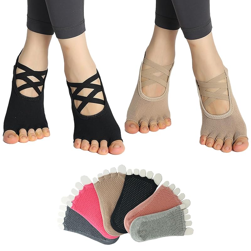 

[Amzbag] Pilates socks 5 fingers 3D anti-slip yoga socks grip socks no toes breathable Antibacterial and deodorizing quick drying Never fade Sweat