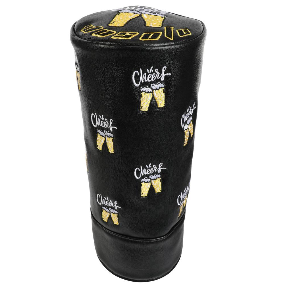 Golf Club Headcover Cylinder Style Durable PU Leather Material Protective Golf Driver Cover with Embroidered Cheers Design for Club Protection