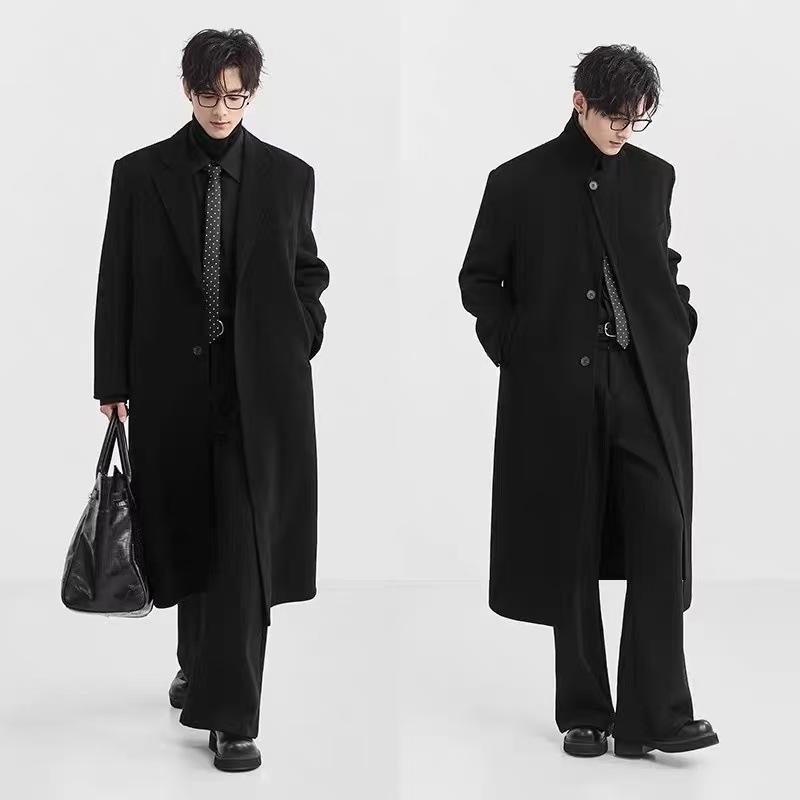 Men's Thickened Wool Coat - 2025 Autumn/Winter Korean Style Long Windbreaker, Handsome Plus Size Outerwear