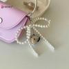 1Pc Pearl Bowknot Heart Pendant Keychain Beaded Phone Charm Detachable Bows Lanyard Handmade Keyring Jewelry For Bag Purse