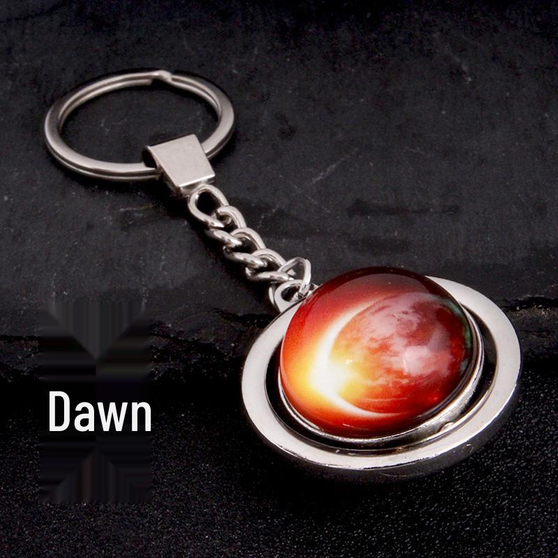 Rotating Saturn & Planets Crystal Keychain with Luminous Sun & Moon