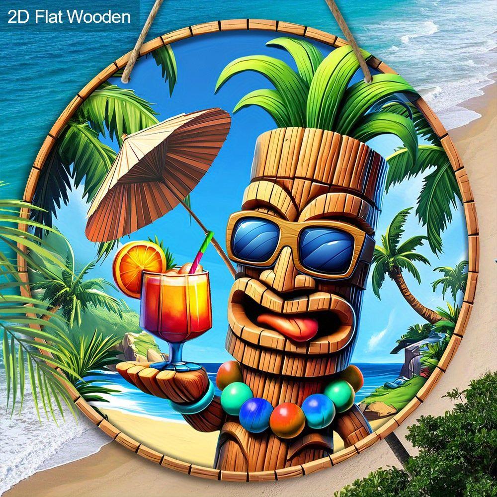 2D Flat Hanging Decorative Signs,interior Wall or Door Decoration,garden Dec.,the Pattern Is Wooden Statue Beach Style,a Housewarming Gift for Friends