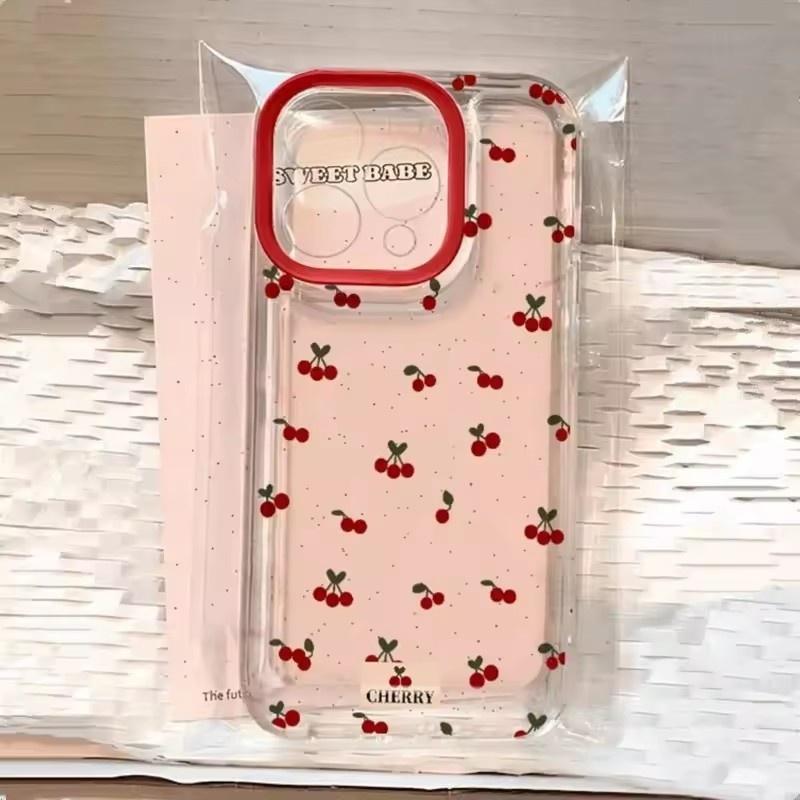 

Чехол для iPhone 16 15 14 13 12 11 Pro Max Милый мультяшный узор с вишнями Мягкая прозрачная накладка для iPhone XS Max XR 7 8 16 15 Plus Funda iPhone 15