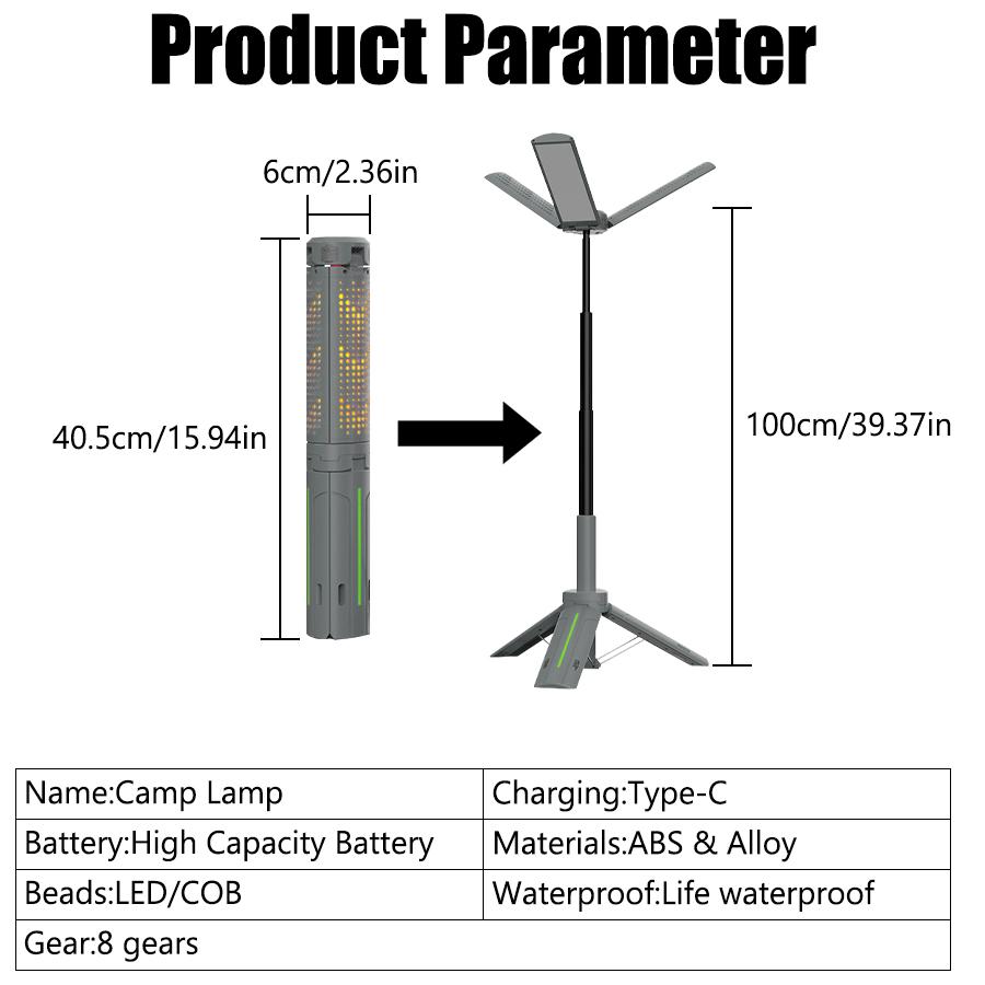 Rechargeable Camping Light,8000 mAh Telescopic Portable Lantern W/ Bracket, Waterproof Flashlight for Camping Hiking Fishing