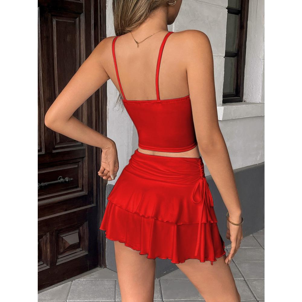 Vielseitiger Damen-Minirock mit Rüschen, Stufiger Fließender Rock mit Verstellbarem Kordelzug, Femininer Freizeitrock für Sommer & Täglichen Gebrauch