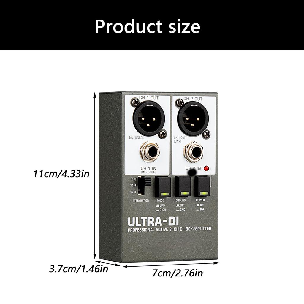 Professional Stereo DI Box Active Design Metal Housing Guitar Bass Keyboards Signal Optimizers