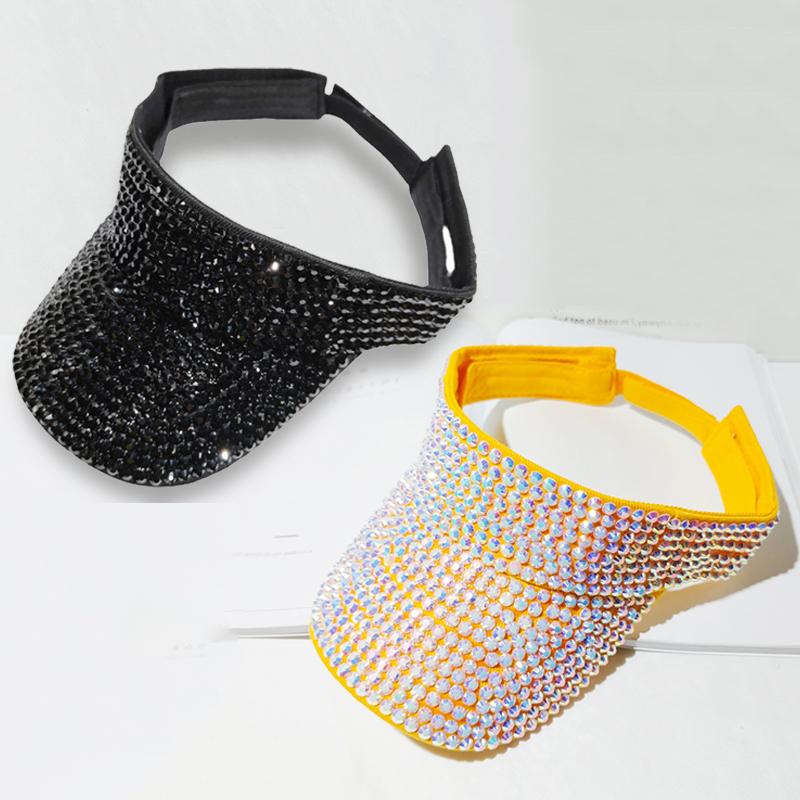 

1PC Мода Пустой Топ Женская шляпа Полный горный хрусталь Солнце Козырек Лето Открытая шапочка Женские аксессуары