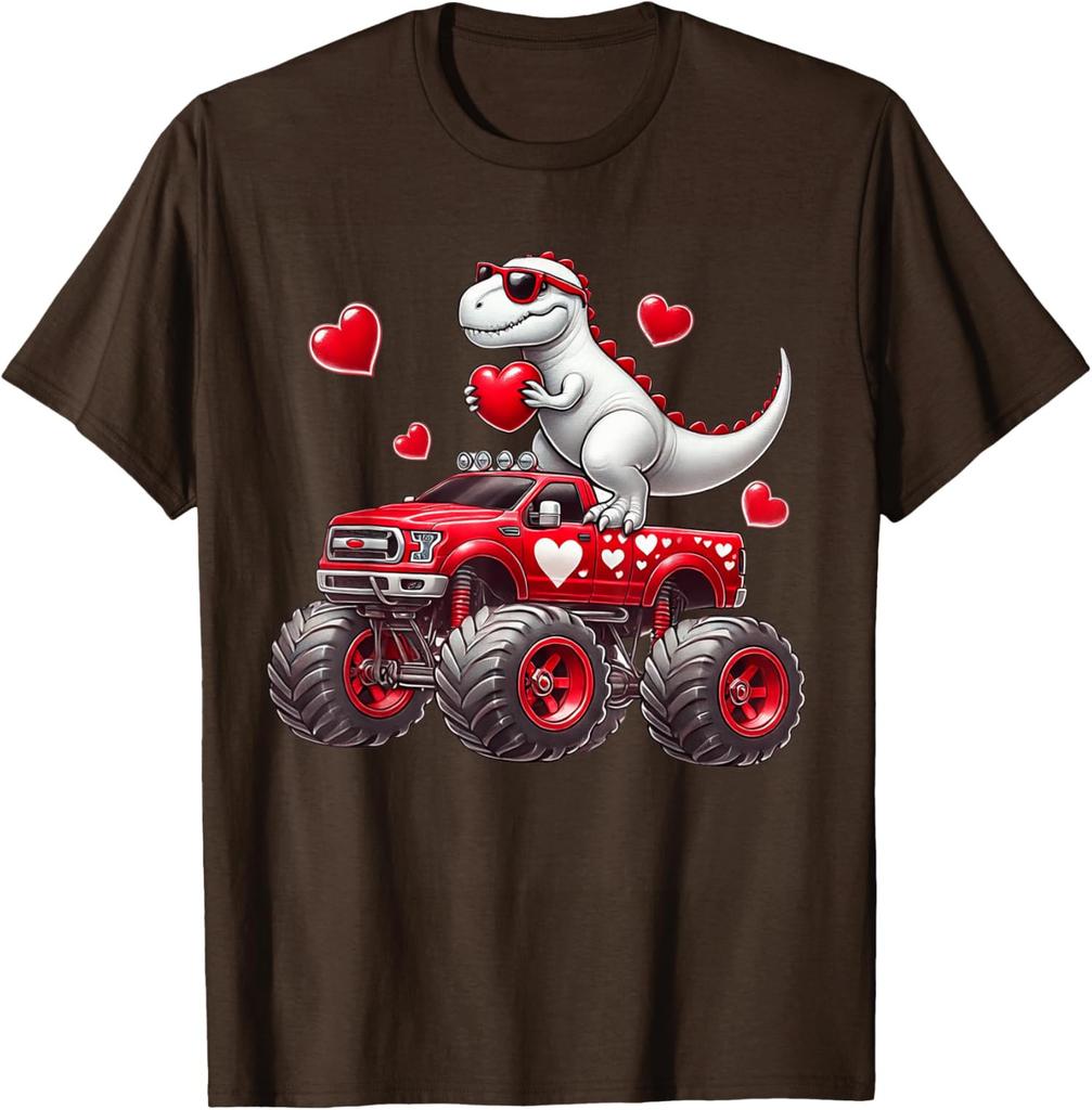 Valentines Day T Rex Riding Monster Truck Funny Unisex T-Shirt