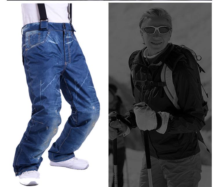 Větruodolné Vodotěsné Lyžařské Kalhoty ve stylu džín: Hustá, hřejivá a oděru odolná bavlněná tkanina.