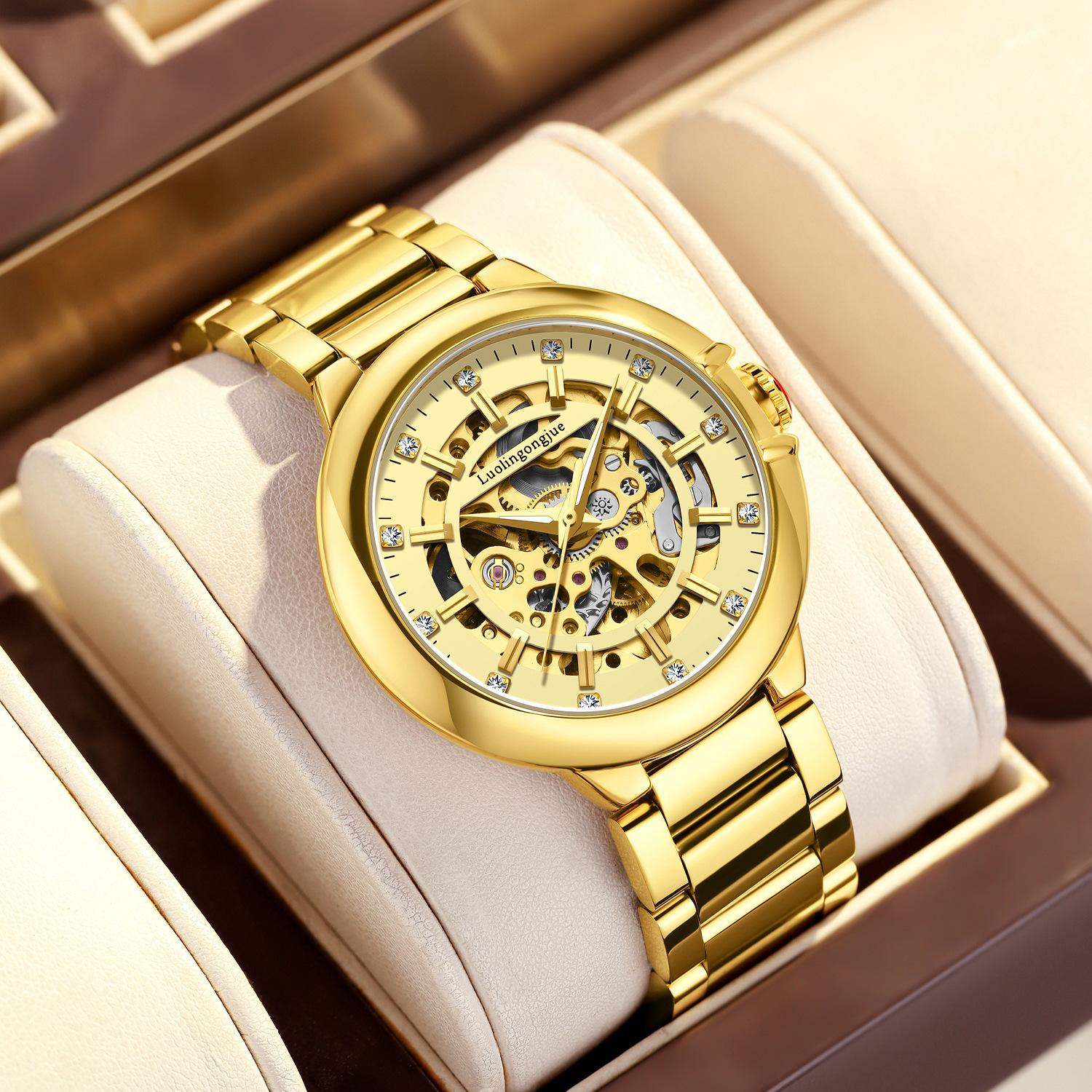 Men s Automatic Skeleton Mechanical Watch Steampunk Vintage Design Rhinestone Watch Business Casual Wristwatch