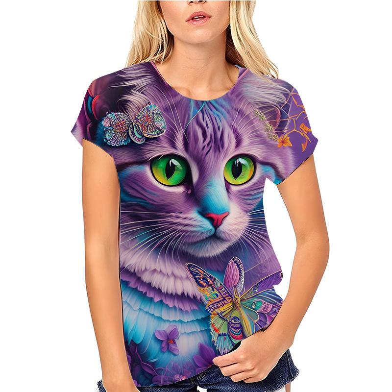 

Женская футболка с 3D принтом кота, модный уличный пуловер с короткими рукавами, повседневный удобный легкий женский топ с короткими рукавами 6XL