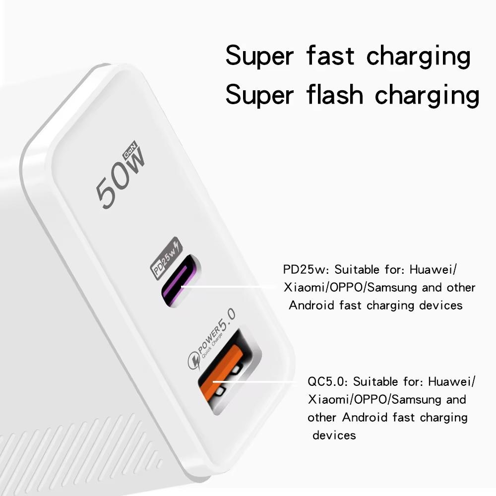 Double Mouth 50W USB Charger Travel Wall Charging Head Mobile Phone Charger Adapter Portable EU US Plug For iPhone Xiaomi