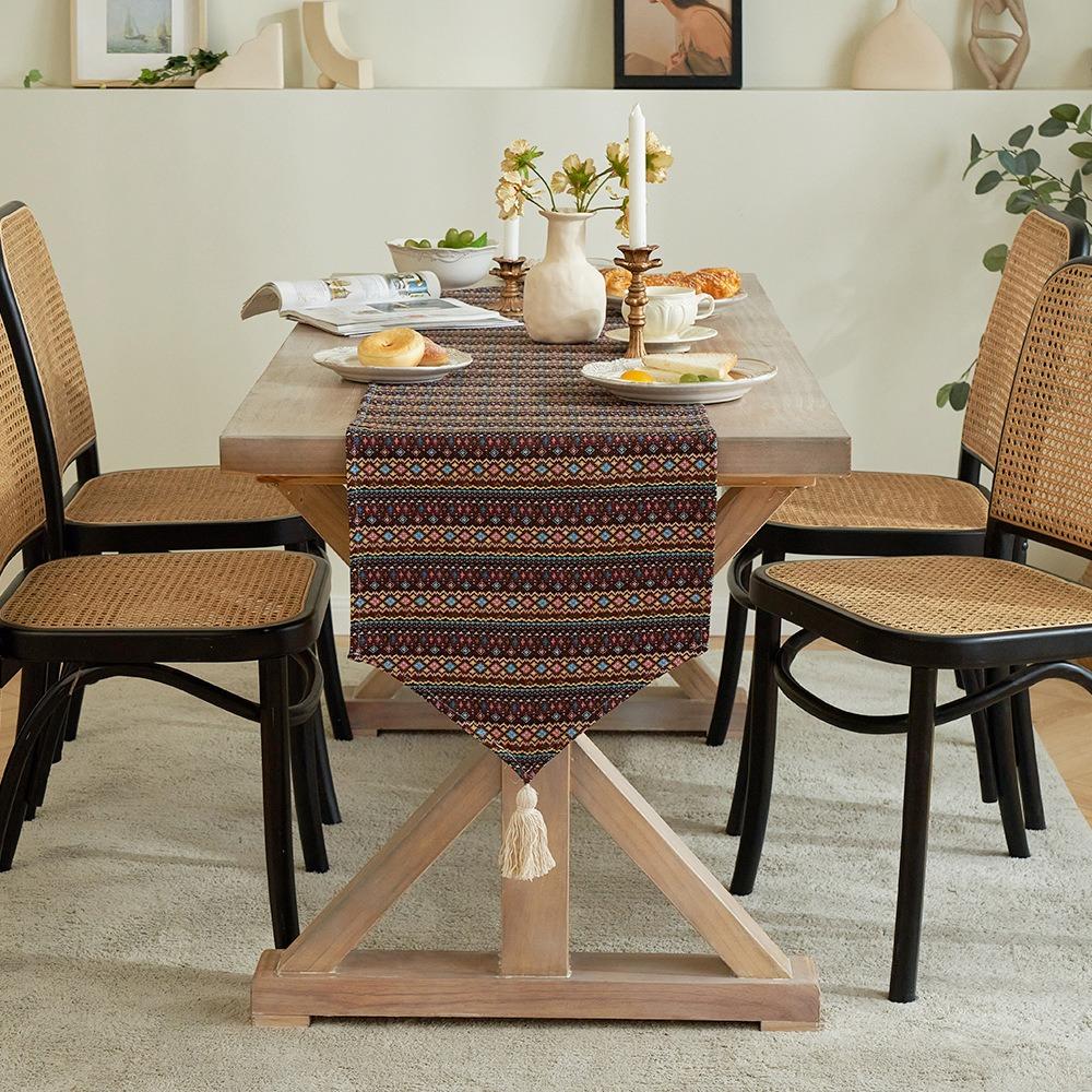 Vintage American Jacquard Table Runner Nordic Sideboard Flag Fabric Coffee TV Console Long Tablecloth