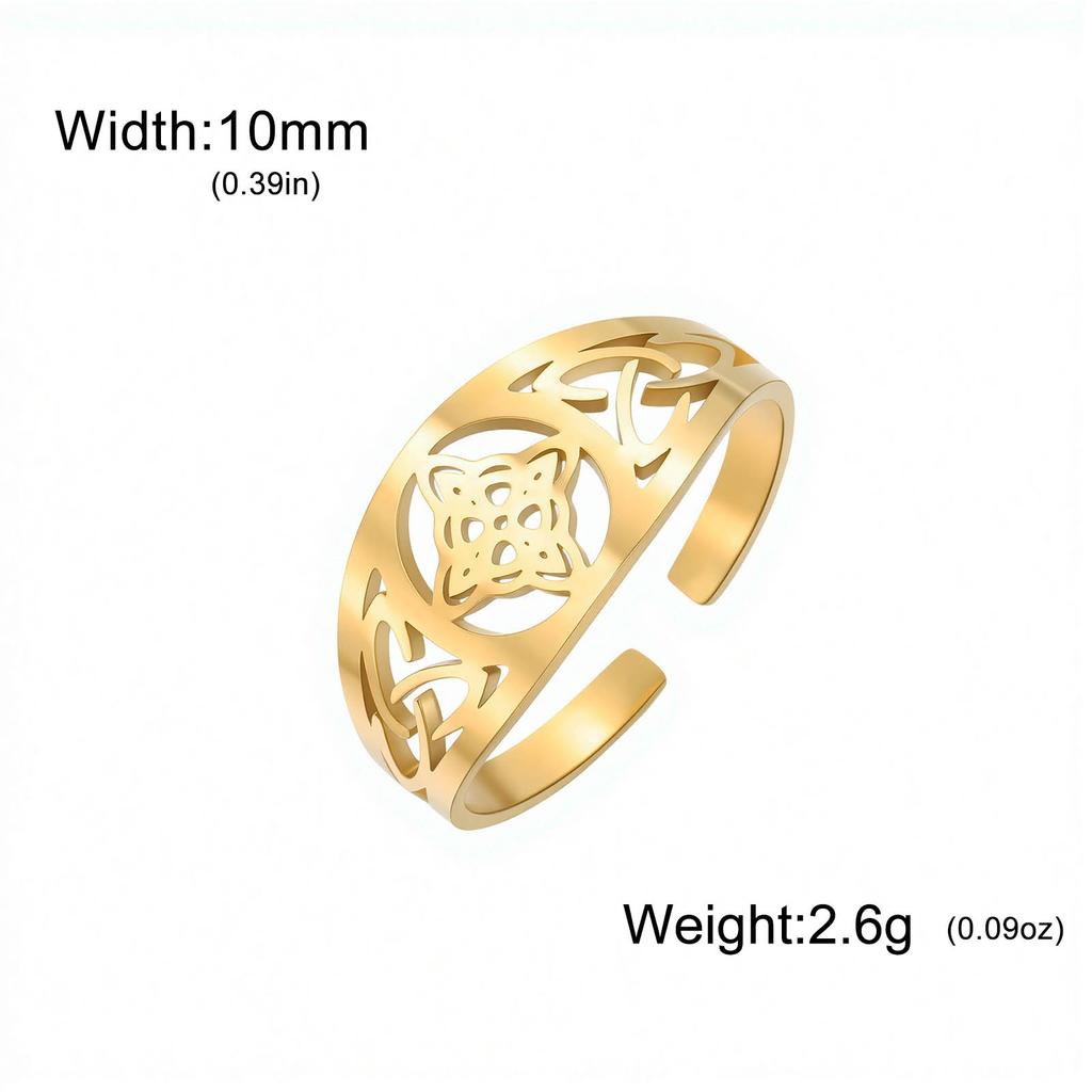 Likgreat Witch'S Knot 10Mm Wide Open Ring Stainless Steel Adjustable Wiccan Protection Finger Ring Trendy Amulet Jewelry Gift
