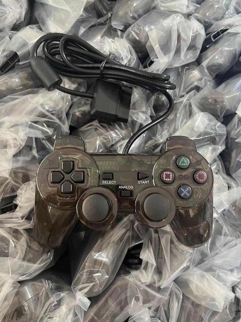 PS2 Game Controller with Snowflake Buttons, Dual Motor Vibration, Transparent Color.