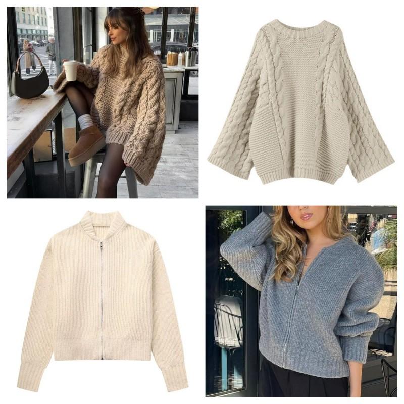 Loose Knit Cardigan Sweater Vintage Style Long Sleeve Soft Warm Top