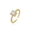 Exquisite Simple Square Zircon Gold Color Open Rings For Woman 2024 Salary Goth Zircon Wedding Party Girls' Luxury Student Ring