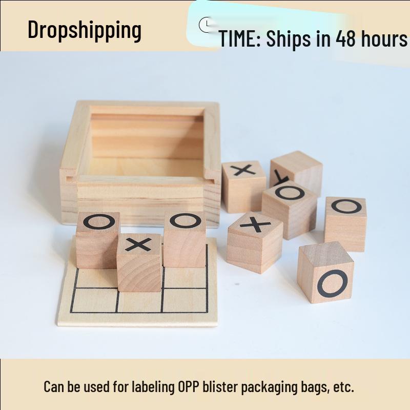 Wooden Tic-Tac-Toe Logic Game: XO Three-in-a-Row Grid Toy for Casual Play