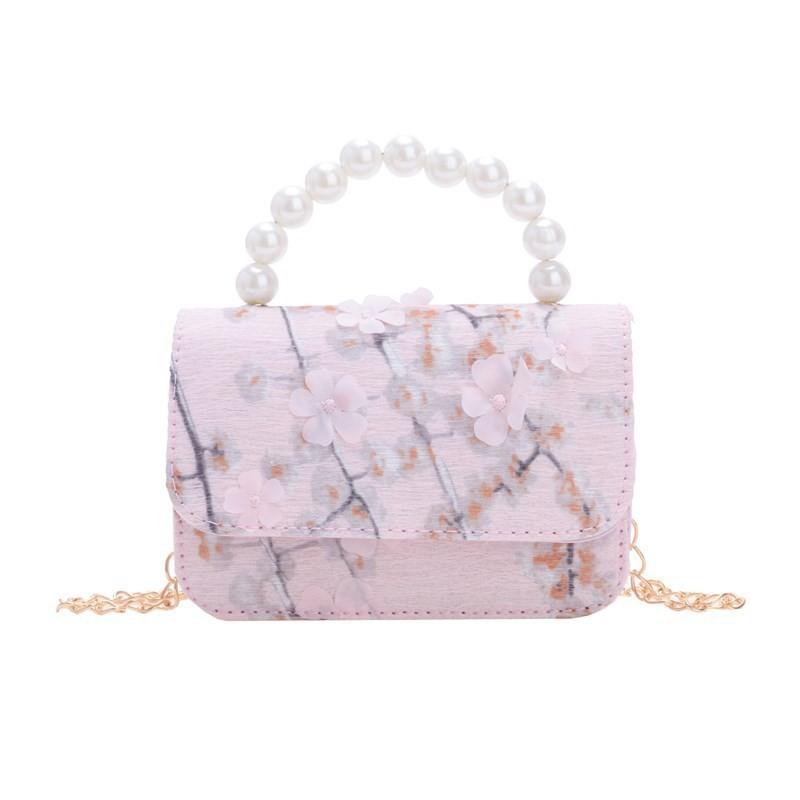 Fashionable Unisex Kids Crossbody Bag In Charming Floral Design With Chain Strap розовый