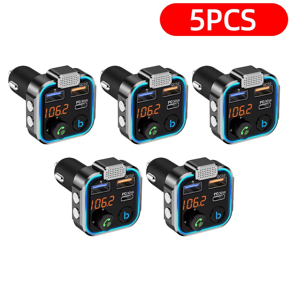 5-1PCS Bluetooth-Compatible 5.0 FM Transmitter 3 Ports Charging MP3 Player Receiver Type-C PD 30W QC3.0 Fast Charger for Car