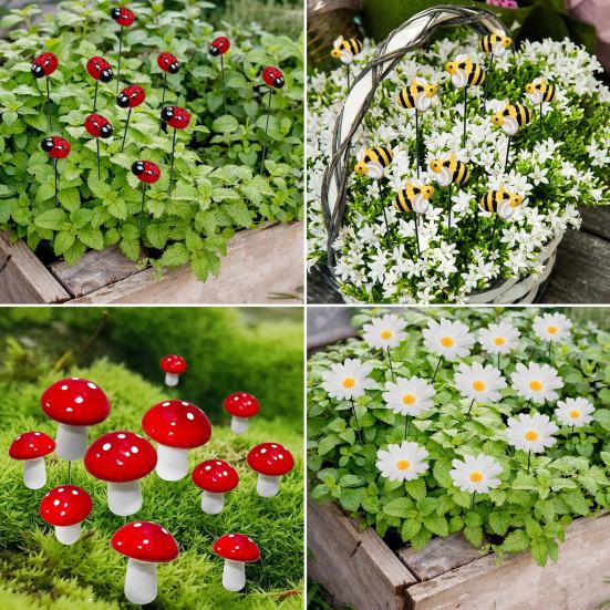 10Pcs Ladybug Garden Stake Weather-proof Heavy Duty Outdoor Patio Yard Lawn 3D Flower Mushroom Bee Spike Stick Decoration Ornament