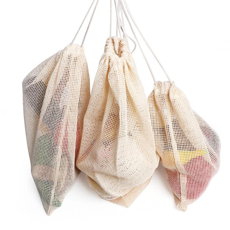 3Pcs/set Reusable Mesh Produce Bags Premium Polyester Washable Mesh Bags for Vegetables Fruits Toys
