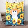 6 Style Sunflower Cat in Ink Style Print Warm Comfortable Blanket Home Travel Camping for Adults and Kids Luxury for Gifts