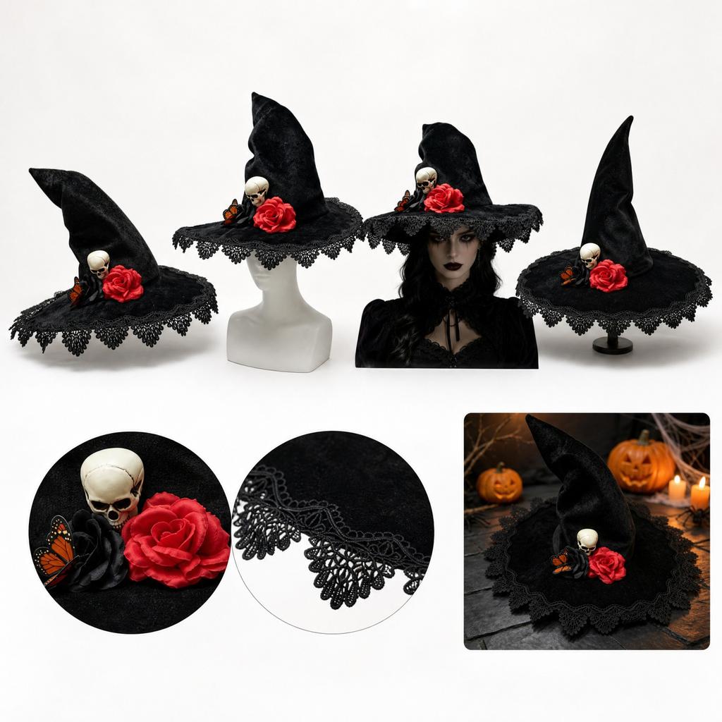 Large Ruffled Witch Hat for Halloween Costume Party