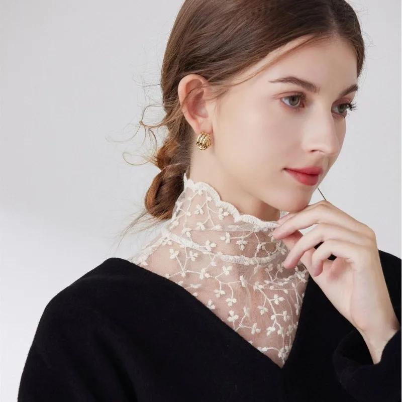 New Mesh Lace Stand Fake Collar for Women Summer Dress Casual High Collar Sexy Solid Detachable False Collar