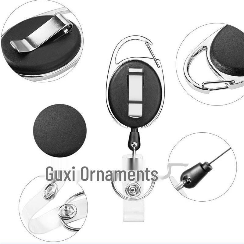 Ceramic Clay Pull-Release Retractable Metal Keychain Egg-Shaped Card Holder