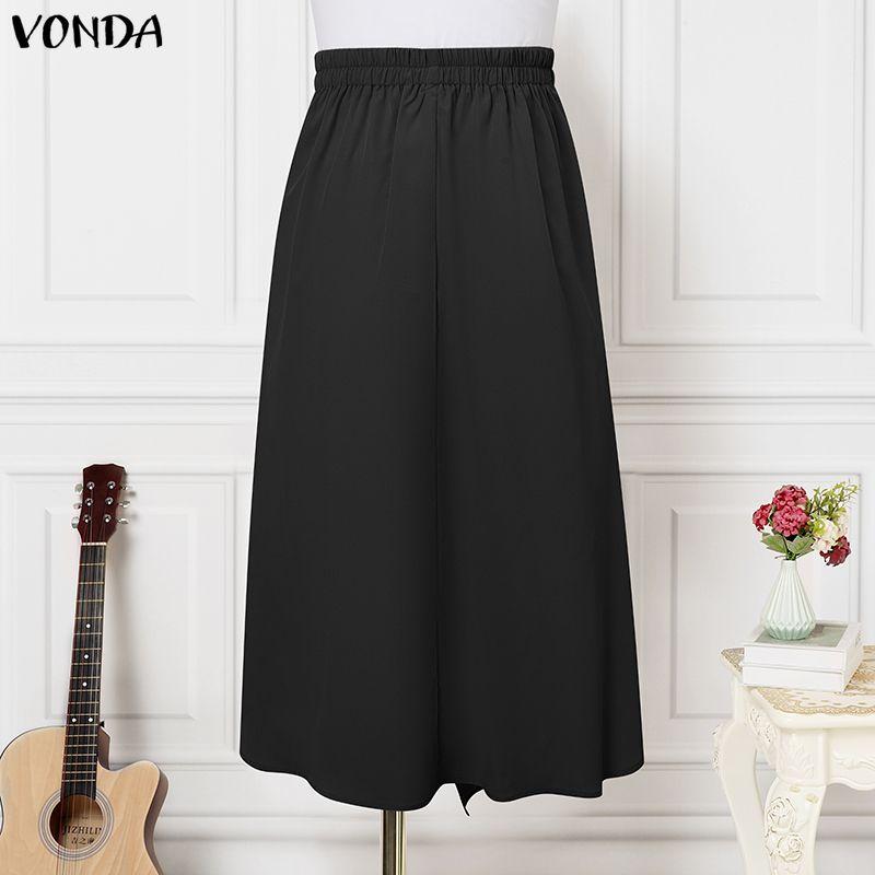 VONDA Elegant Women Back Elastic Flowers Casual Long Pleated Skirts