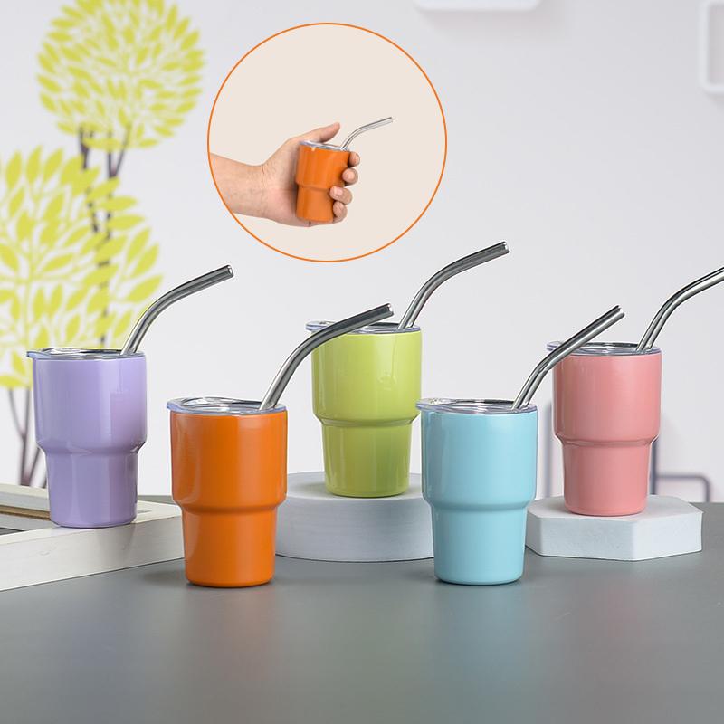 Mini pahar de 3 oz, cu vid, pentru vin, pentru whisky, ceașcă de cafea din oțel inoxidabil cu paie, ceașcă pentru cadou pentru petrecere.