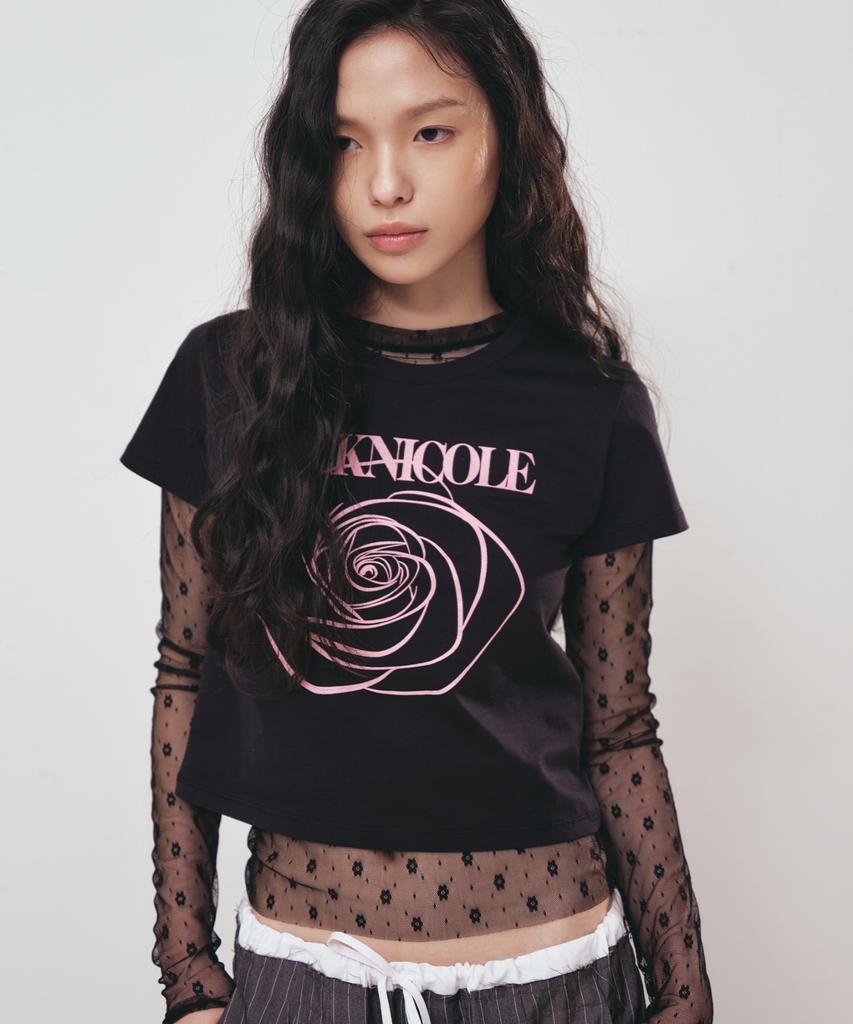 Nigaennikol Rose Signature Crop Top_Black Pink