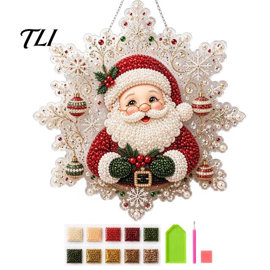 Dekorative hängende Fensterkunst Weihnachten Perlmutt-Malerei Suncatcher-Kit, Acryl-Schneeflockenform-Platte Anfängerfreundliche Aktivitäten mit Spitzenrand,