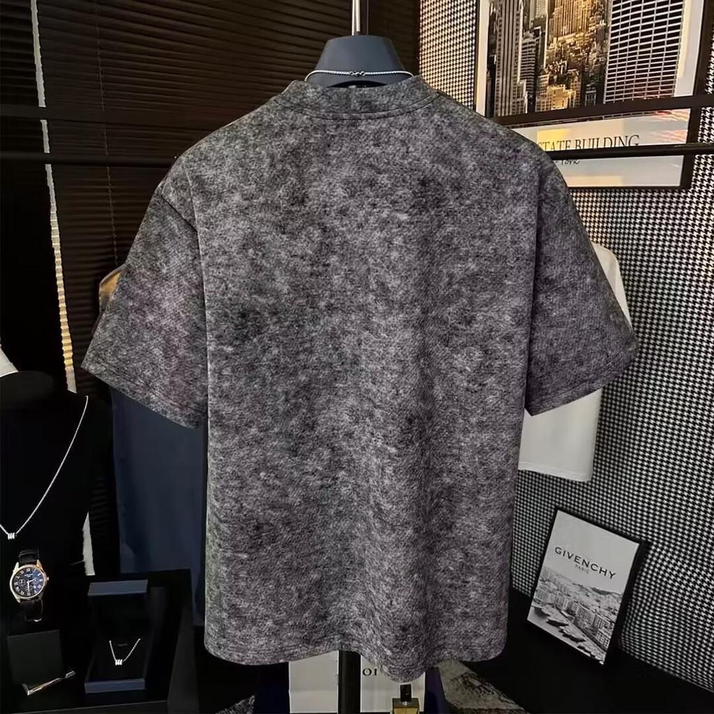 Light Luxury American Heavy Retro T-Shirt Feeling Washed Water Old Short-Sleeved Top Contrasting Color Splicing Men'S Half-Sleeved Casual Versatile
