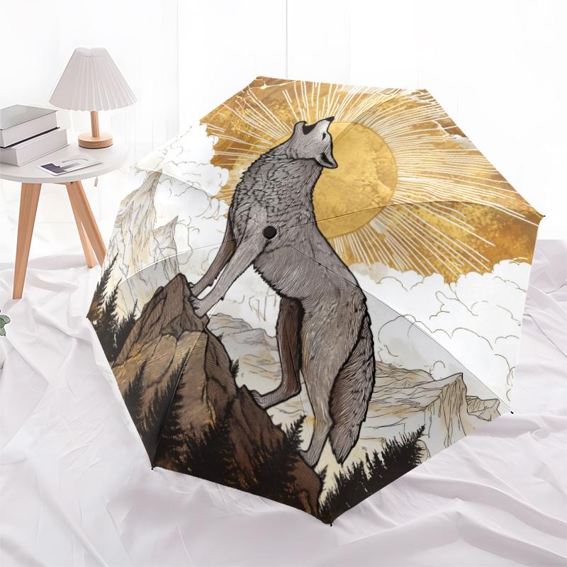 Wolf  Pattern, Automatic Folding Umbrella, Portable and Foldable Design, 8 Ribs, a Christmas or Birthday Gift.