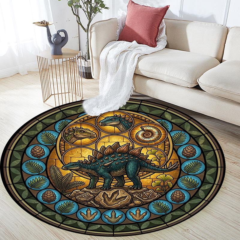 Prehistoric Glass Round Area Rug Under Office Chairs Bedroom Living Room Home Decor