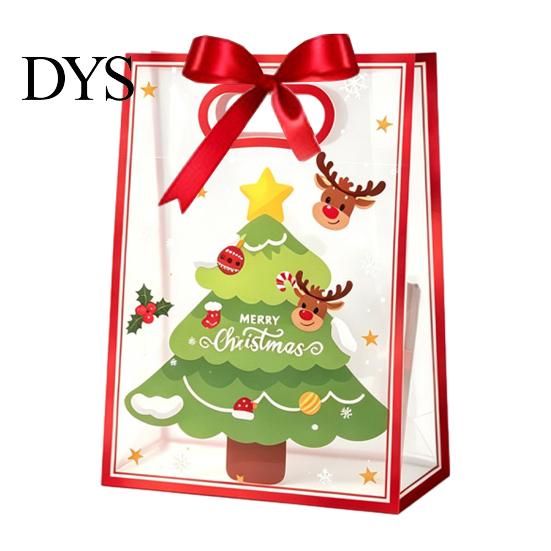 Transparent Plastic Goodie Bags Christmas Gift with Handles, Reusable Clear PP Treat for Present Wrapping Candy Apples Cookies, Holiday Party