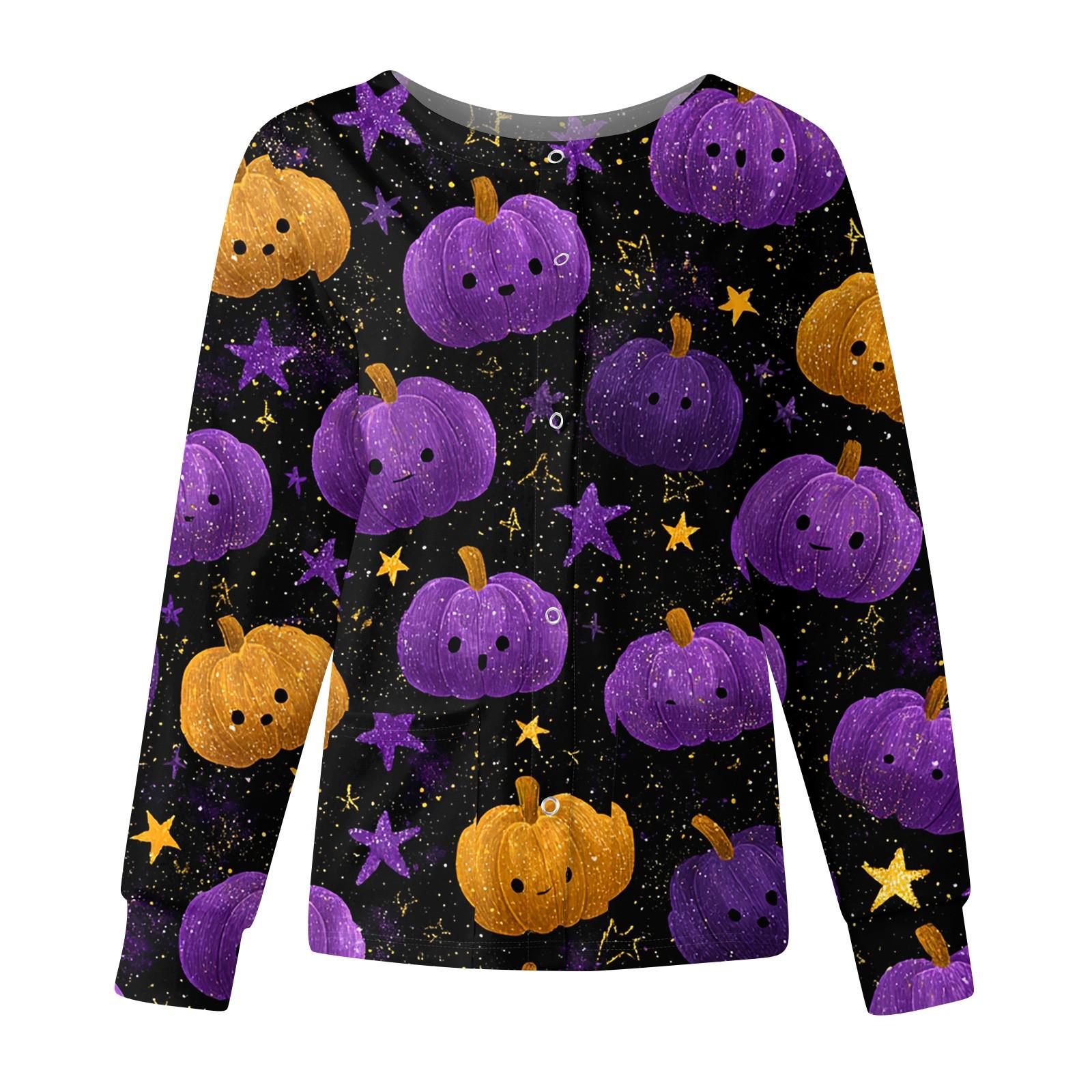 

Женская повседневная модная куртка с длинными рукавами, воротником-стойкой, однобортная, с принтом на Хэллоуин, рабочая куртка, топы M фиолетовый