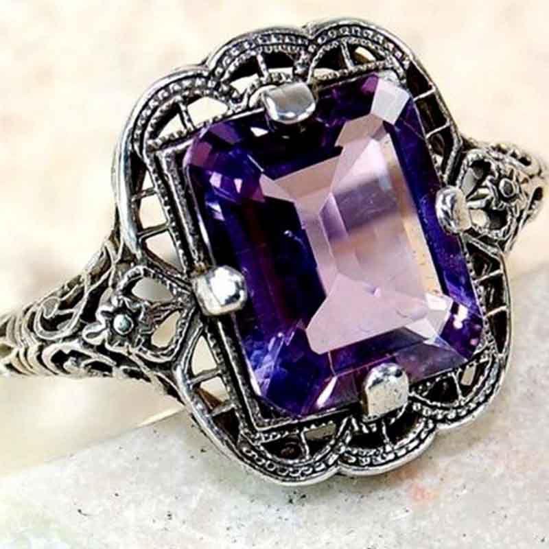 Elegant European Style Jewelry With Classic Square Cut Blue Sapphire Rhinestone Studded Ring