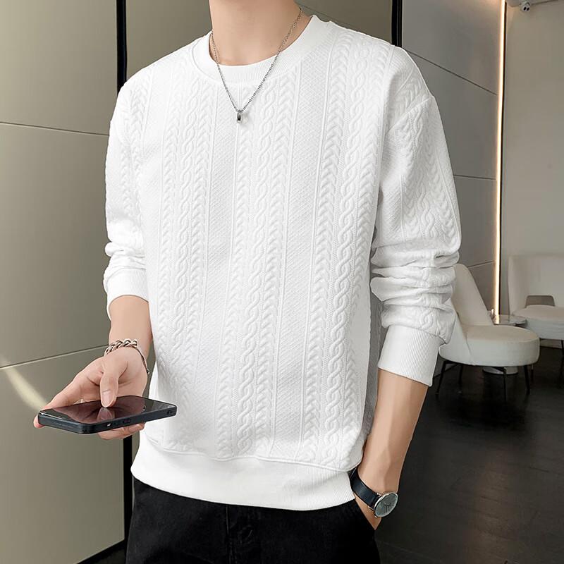 Dingfengbaoluo Men's Long-Sleeve T-Shirt, Spring Versatile Fashion Jacquard Sweatshirt